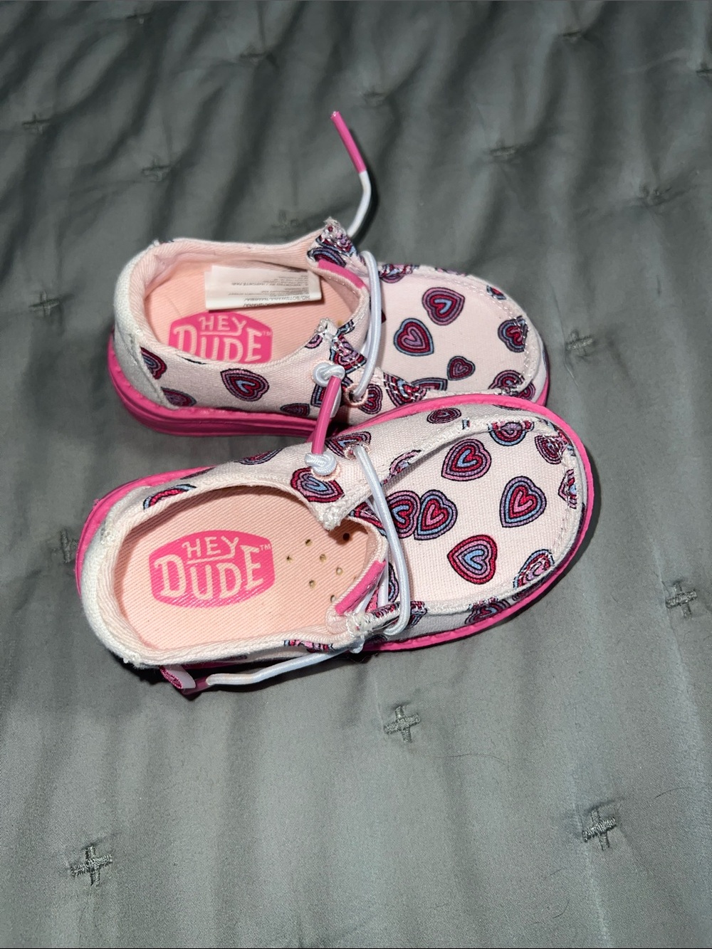 Hey Dude Kids Pink Heart Canvas Slip-Ons